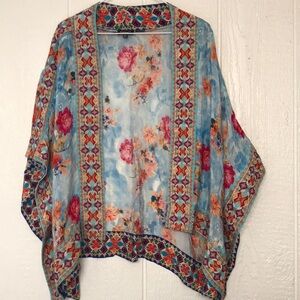 Tolani Collection O/S Kimono Duster Cardigan Tunic Top Boho Open Front Floral